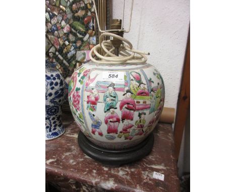 Chinese porcelain ginger jar table lamp, together with a pottery jardiniere stand