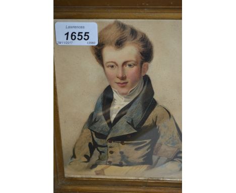 Early 19th Century watercolour, half length portrait of a young man, 7ins x 5.5ins