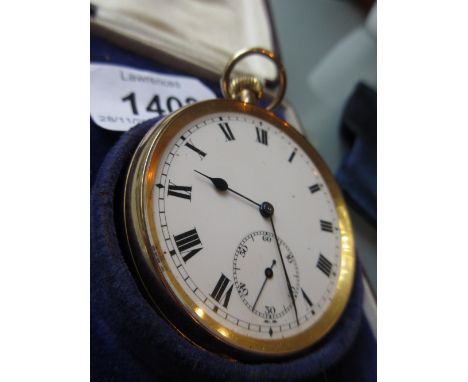 Early 20th Century 9ct gold cased crown wind open face pocket watch, the enamel dial with Roman and Arabic numerals with subs