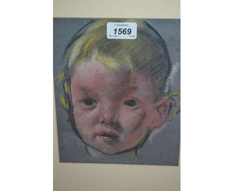 Bernard Fleetwood Walker, watercolour on blue paper, portrait of a young boy, inscribed verso, 8.5ins x 7.ins