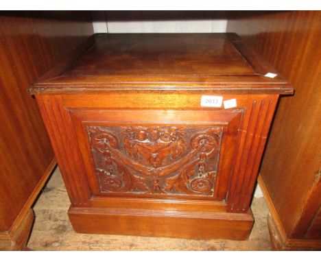 Victorian carved mahogany box commode with hinged lid