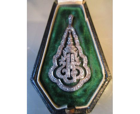 Thai enamel decorated and diamond set gold pendant in original fitted leather box