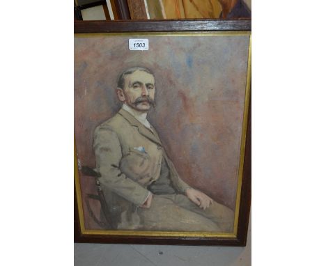 J.F. Darley, self portrait of the artist seated in a chair, with studio stamp verso, 17ins x 14ins