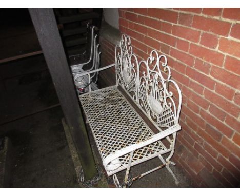 20th Century painted wrought two seat garden bench