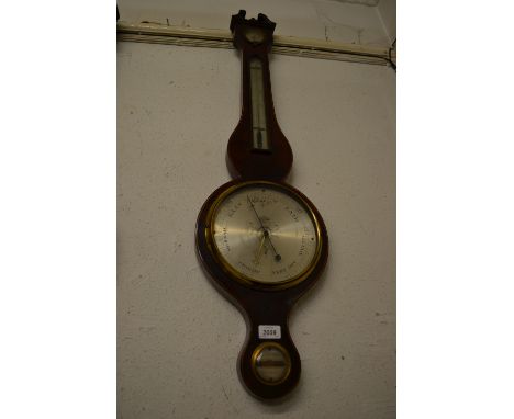George III mahogany and line inlaid banjo shaped wheel barometer by Dubini, London