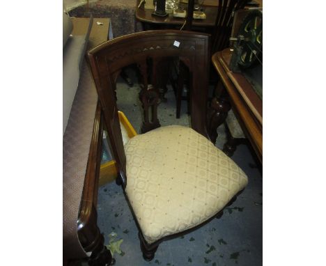 Set of eight good quality Victorian mahogany tub shaped dining chairs with open work backs, stuffover seats and turned taperi