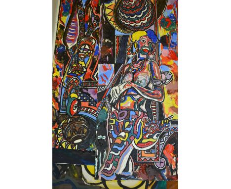 African school, quantity of unframed oils and mixed media paintings, portrait and other scenes