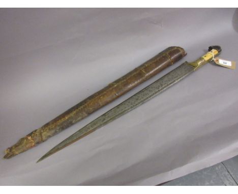 Antique Kyber short sword with a leather scabbard