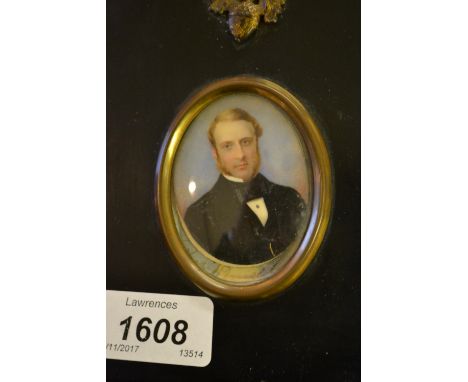 19th Century watercolour, portrait miniature of a gentleman wearing evening dress in an ebonised frame