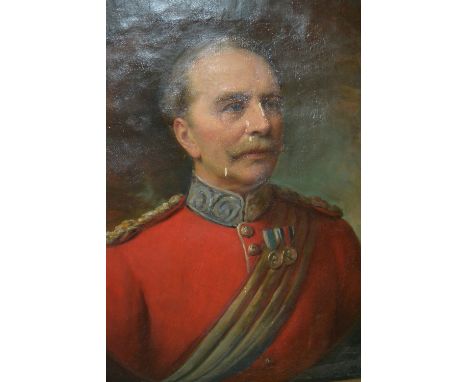 19th Century gilt framed oil on canvas, head and shoulder portrait of an officer with a sash and two medals, 29ins x 25ins, u