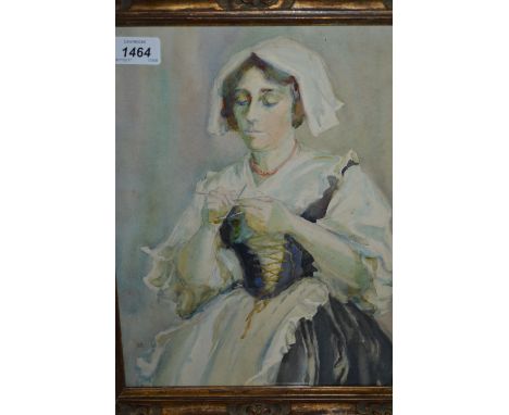 Louis A. Moyano, monogrammed watercolour, portrait of a lady, 13.5ins x 10ins