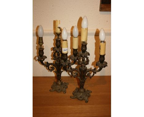 Pair of gilt brass three light candelabra of rococo design