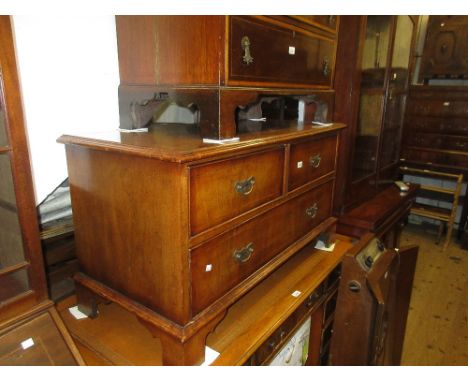 Mid 20th Century walnut low chest of two short and one long drawer on bracket feet