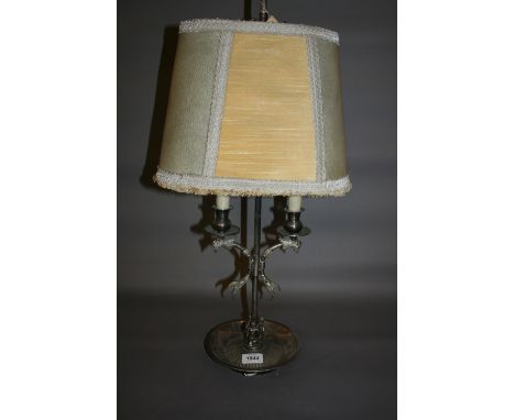Late 19th or early 20th Century silvered brass and steel two light lampe bouillotte, in Empire style with height adjustable s