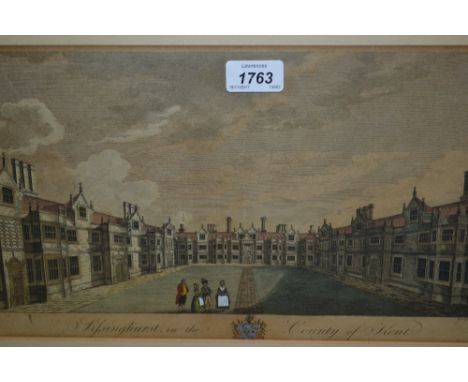 18th Century hand coloured engraving, ' Sissinghurst ' together with a 19th Century coloured lithograph, ' The Royal Cosset '
