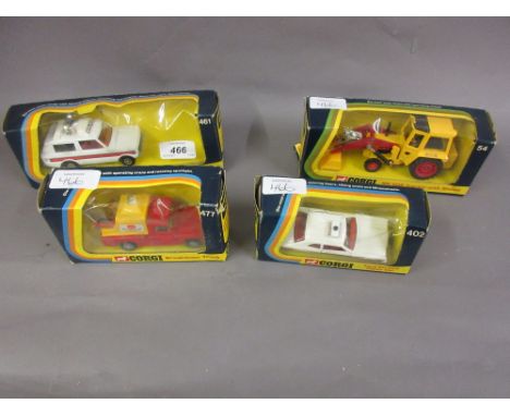 Corgi 461 Police Vigilant Range Rover in original box, together with a similar breakdown truck, tractor with shovel and Ford 