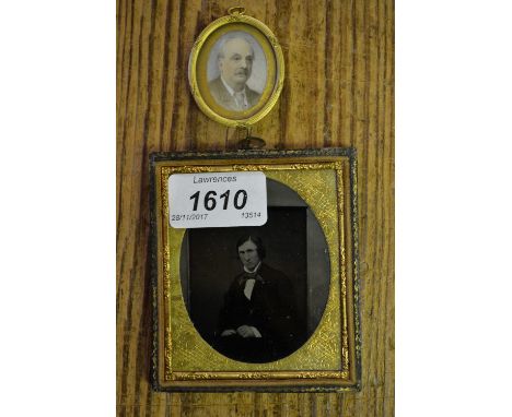 Leather and gilt metal cased photographic portrait together with a miniature oval gilt metal framed portrait