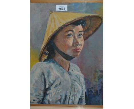 20th Century watercolour, head and shoulder portrait of a young Chinese girl, indistinctly signed, 16ins x 14ins