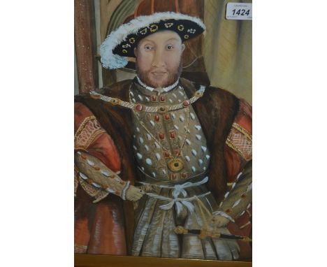Gilt framed watercolour, portrait of Henry VIII 
