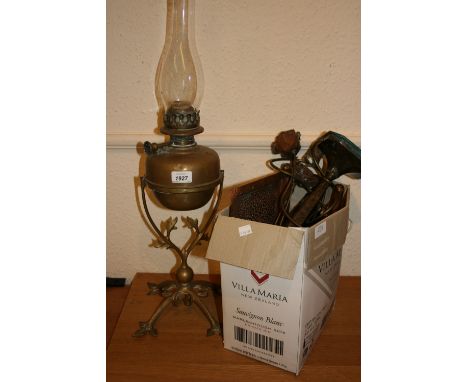 Edwardian brass oil lamp and other miscellaneous metalware