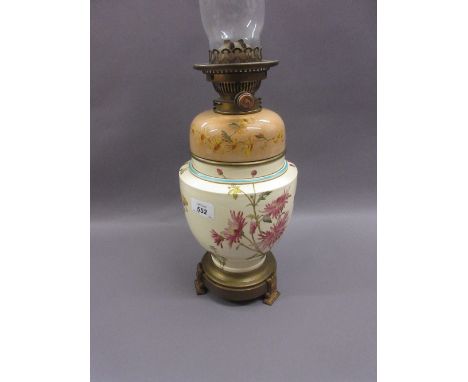 19th Century George Jones pottery and brass mounted oil lamp