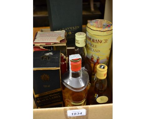Two bottles single malt whisky, Lagavulin and Glenmorangie together with six blended Scotch whiskies
