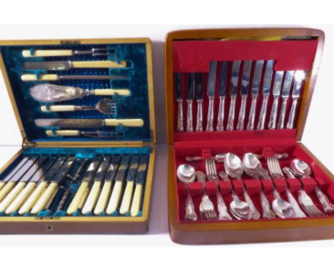 Two cased cutlery services: a&nbsp;modern teak-cased six-place silver-plated service and an earlier service with 24 table kni