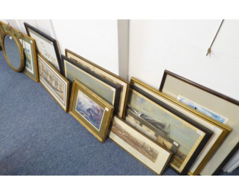 An interesting selection of ten decorative pictures and prints to include hunting and coaching subjects, and a gilt-framed an
