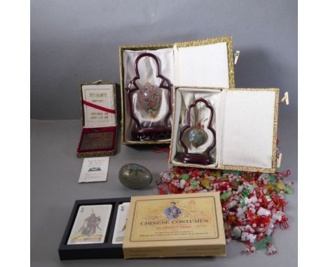 An interesting selection of decorative Chinese ornamental items: two reverse decorated&nbsp;glass&nbsp;droppers within custom