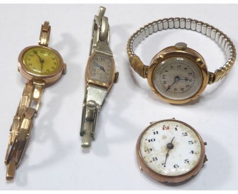 Four Art Deco period lady's gold-cased watches