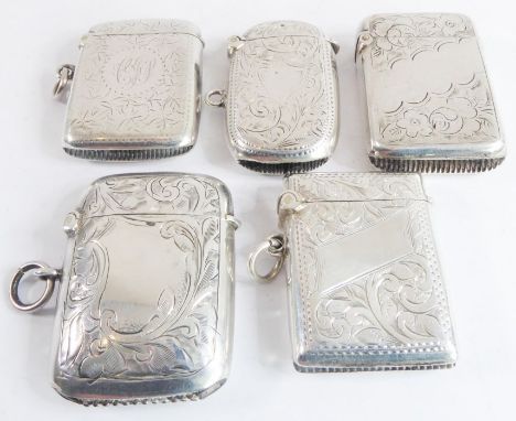 Five hallmarked silver vesta cases – one Chester, Rolason Bros. 1901; and four Birmingham: Wm. Harrison 1908, Wm. Hair Hasele