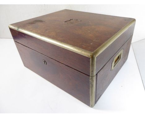 A mid-19th century rosewood vanity case / jewellery box&nbsp;for restoration. Worn silver-plate mounts, the hinged front (sta