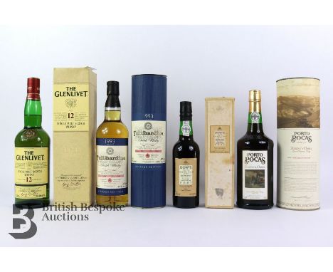 Bottles of Port and Whiskey, including Dow's 10 year old port and Director's Choice Porto Pocas Special Reserve; 1993 Tuillib