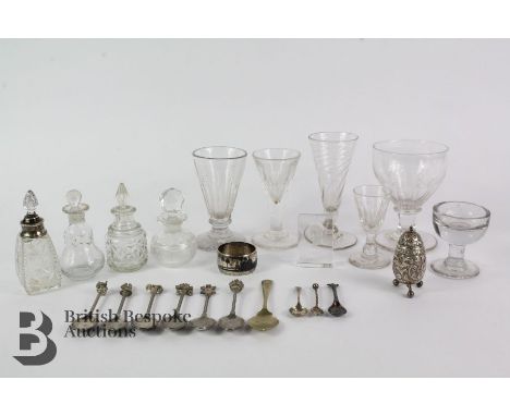 Miscellaneous vintage glass, including a wrythen wine glass, Georgian rummer, three fluted glasses (various sizes) and a toas