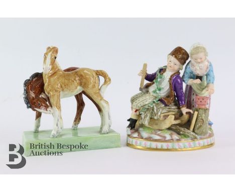 Royal Worcester porcelain group 'Foals' modelled by Doris Lindner nr 3152, approx 15 x 13 cms,&nbsp;unusual Fide-Et-Fiducia m