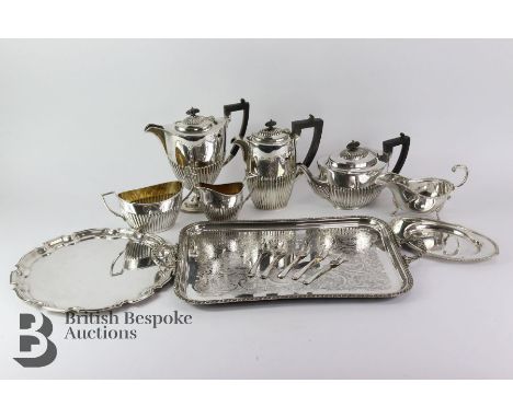 Good quality silver plate, including a tea/coffee service, of ribbed design, mm W.Greenwell, Sunderland (1860-1910) comprisin