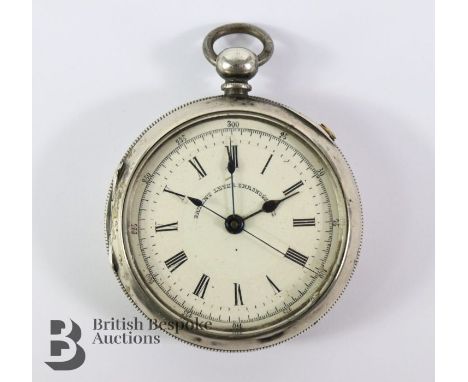 Silver patent lever chronograph pocket watch, Birmingham assay mark, dated 1881, movement nr 9524, having a white enamel face