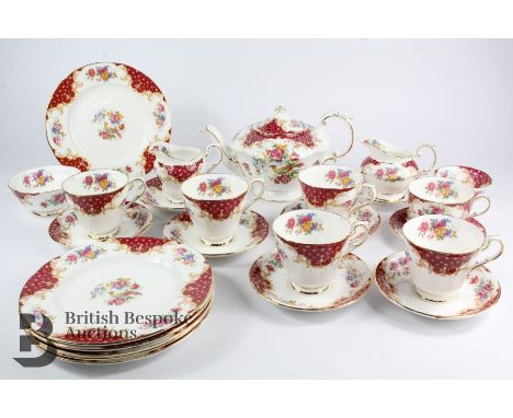 Paragon Rockingham red tea set, including tea pot, two milk jugs, two sugar bowl, six sandwich plates, six cups and saucers, 