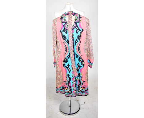 EMILIO PUCCI; a vintage cotton abstract pattern button through dress, size 10/12, with belt.