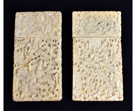 Two 19th century Chinese carved ivory card cases, each decorated with figures and pagoda scenes, 8.5 x 4.5cm.Additional Infor