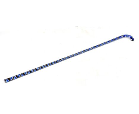 A Victorian glass walking stick, with mulitcoloured trailed decoration, length 99cm.