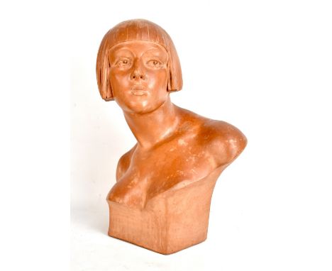 GEORGE TRINQUE (1844-1930); an Art Deco terracotta sculptural bust depicting a lady, incised signature to reverse, height 31c