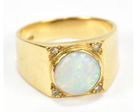 An 18ct yellow gold opal and diamond signet ring, size L, approx 7.6g.Additional InformationThis does have a modern set of ha