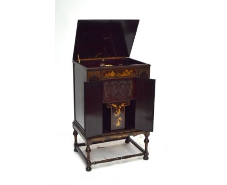 An early 20th century Edison Bell floor standing wind-up gramophone, the outer case with chinoiserie decoration, with two cen