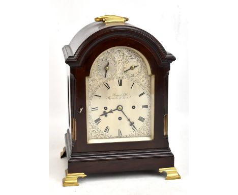 FINNIGANS LTD; a late 19th century mahogany bracket clock, the silvered dial set with Roman numerals and two subsidiary dials