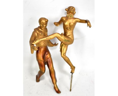 Two Art Deco gilt spelter Pierrot and Pierrette figures, height of largest 17cm (both lacking bases).Additional InformationEa