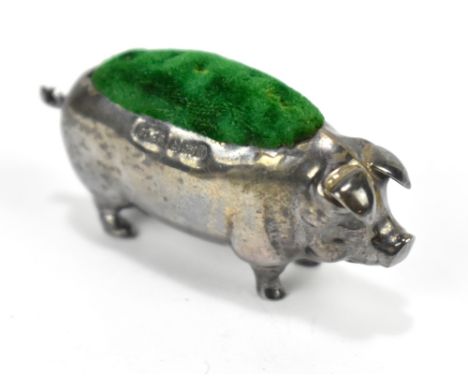 LEVI &amp; SALAMAN; an Edward VII hallmarked silver novelty pin cushion modelled as a pig, Birmingham 1905, length 5cm.Additi