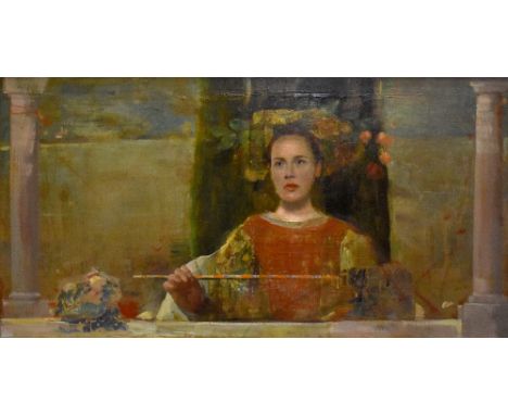 MERSAD BERBER (Bosnian, 1940-2012); oil on canvas, study of a female wearing a wreath of flowers on her head, signed, 71 x 14