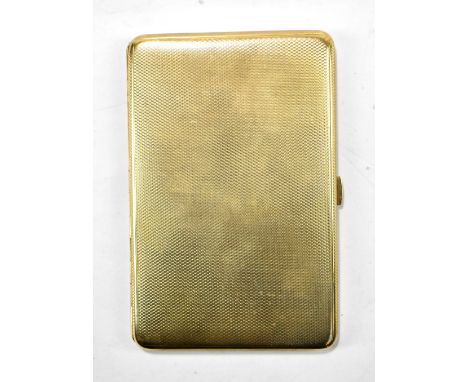 A 9ct gold cigarette case with engine turned decoration, with inscription to interior, approx 167g.