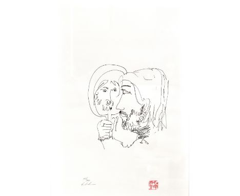 AFTER JOHN LENNON:  a limited edition lithograph, 'Looking Back, 1977', bearing blind stamp lower right, numbered 143/300 low